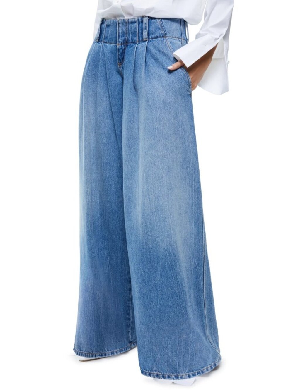Alice + Olivia Women's Anders Pleated Wide Leg Jeans in Georgia Blue Size 25 - Picture 3 of 6